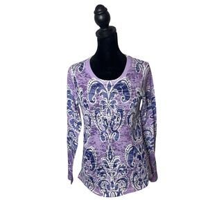 Purple Paisley Long Sleeve Scoop Neck Top